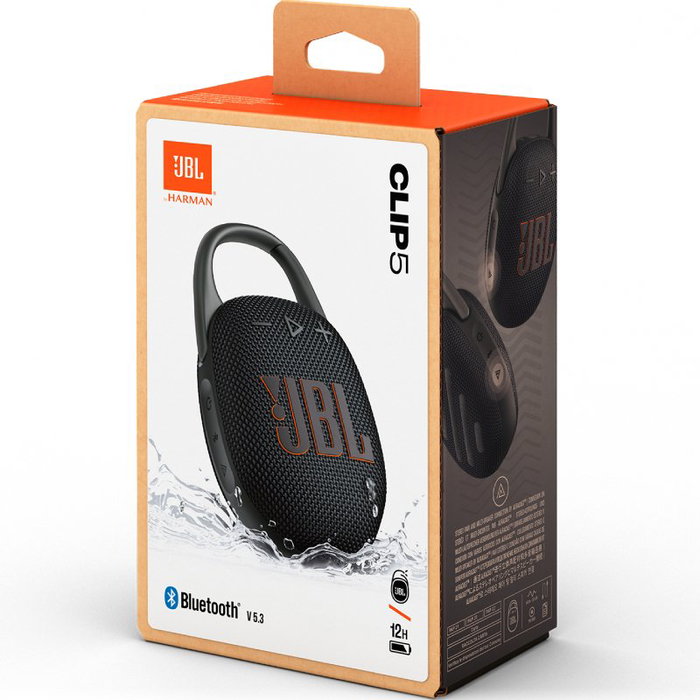 JBL JBLCLIP5BLK Altavoz Bluetooth Clip 5 con Sonido JBL Pro, 7W, Mosquetón Integrado, IP67, Hasta 12h Reproducción